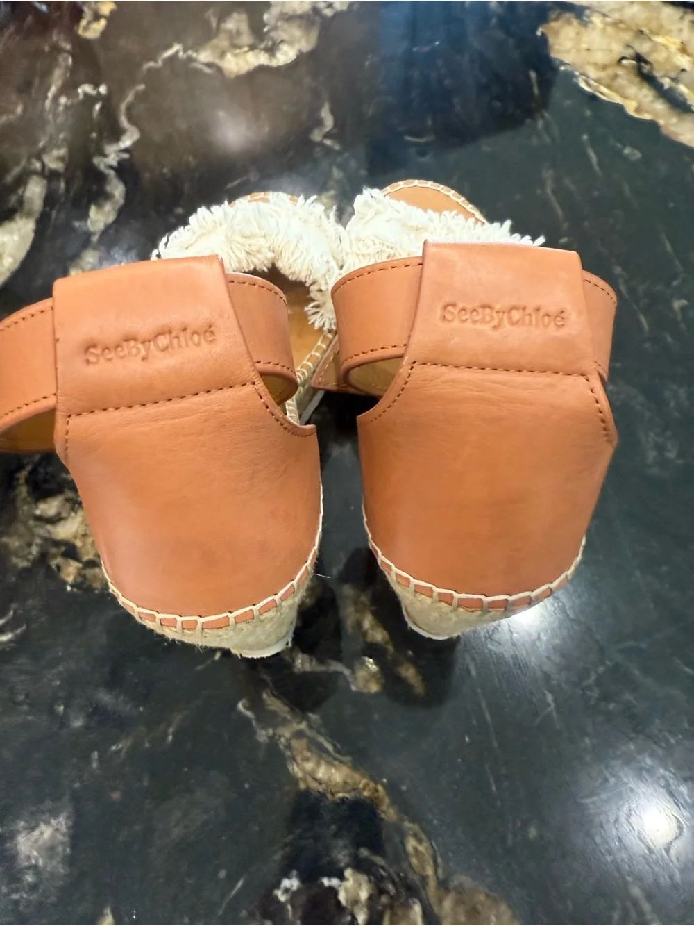 See By Chloe Glyn Wedge Espadrille Ankle-Strap Sandal in Tan and Cream